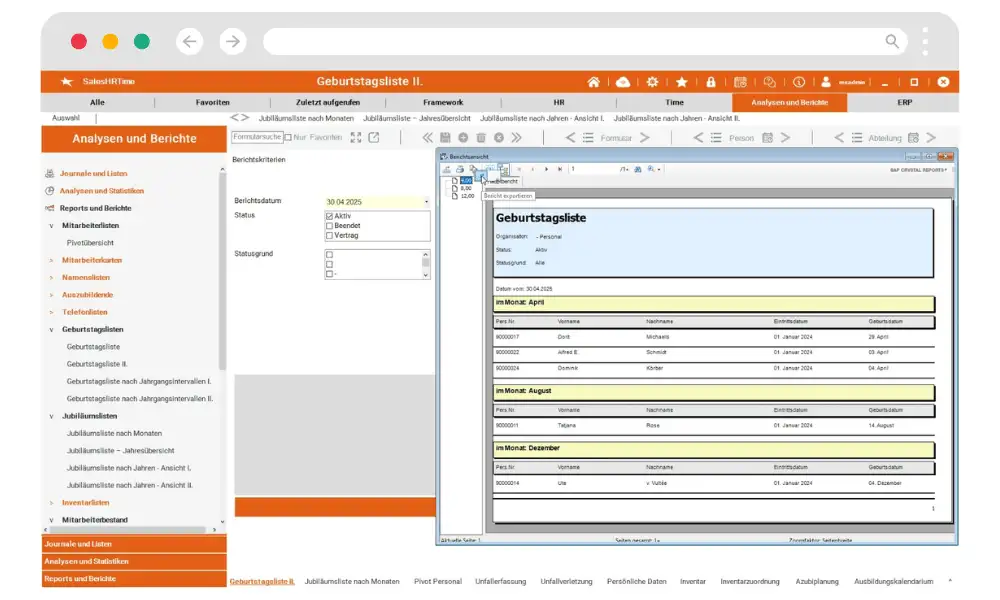 Datenlisten in All-in-One HR-Software