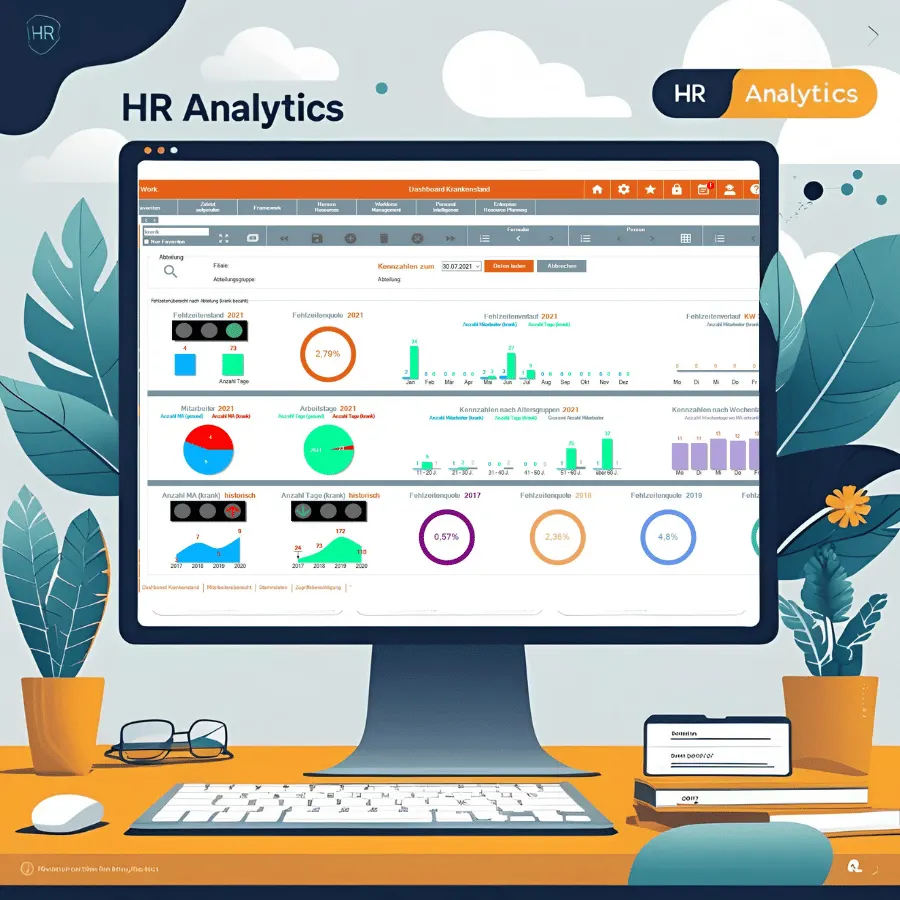 Übersichtliches HR-Dashboard mit Analytics-Berichten für Unternehmen.