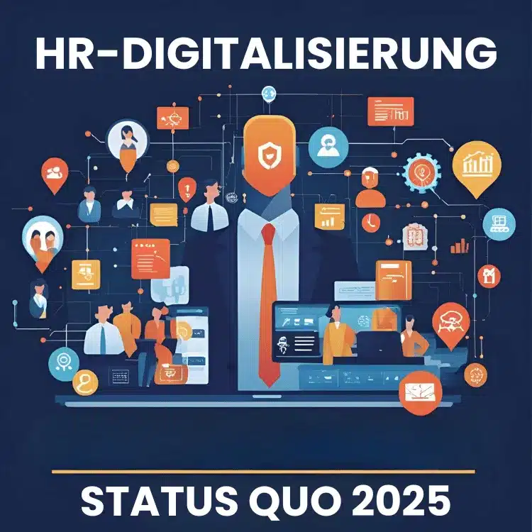 HR-Digitalisierung 2025: KI-Symbole zeigen den Wandel von starren Prozessen hin zum menschenzentrierten HR-System
