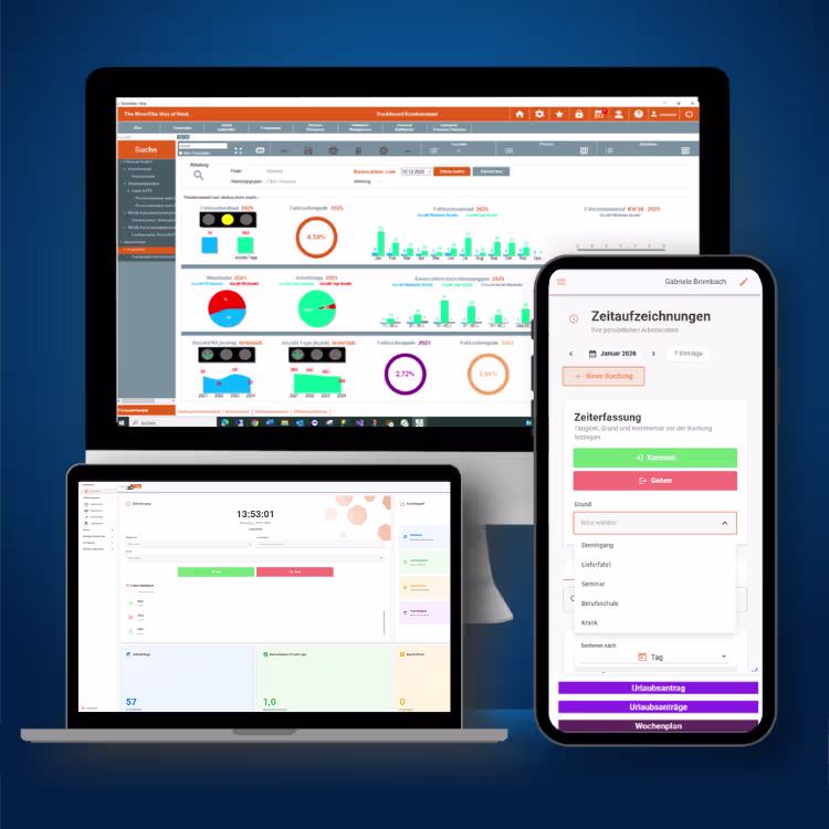 HRTime Browser-Zeiterfassung Mittelstand – HR-Dashboard für Verwaltung und Homeoffice