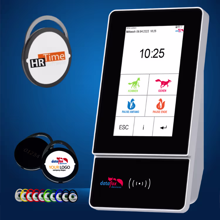 HRTime Terminal Zeiterfassung Mittelstand – RFID-Stempeluhr für Produktion und Handwerk