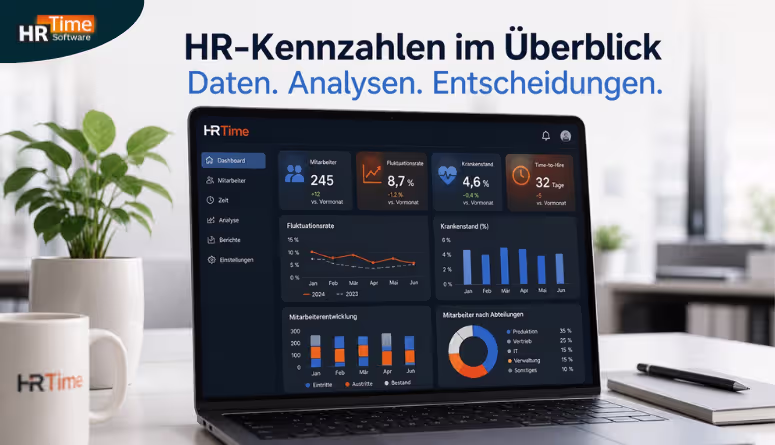 Dashboard mit HR-Kennzahlen auf Laptop-Bildschirm im Büro Dashboard mit HR-Kennzahlen auf Laptop-Bildschirm im Büro