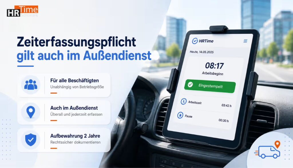 Zeiterfassung Außendienst gesetzliche Regelung 2026 Infografik Pflichten Zeiterfassung Außendienst gesetzliche Regelung 2026 Infografik Pflichten